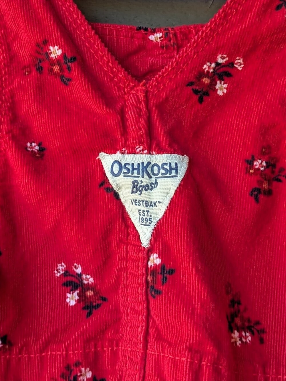 NWOT OshKosh B'gosh Toddler Floral Print Jumper Dress Red Corduroy Size 3T - Picture 4 of 7